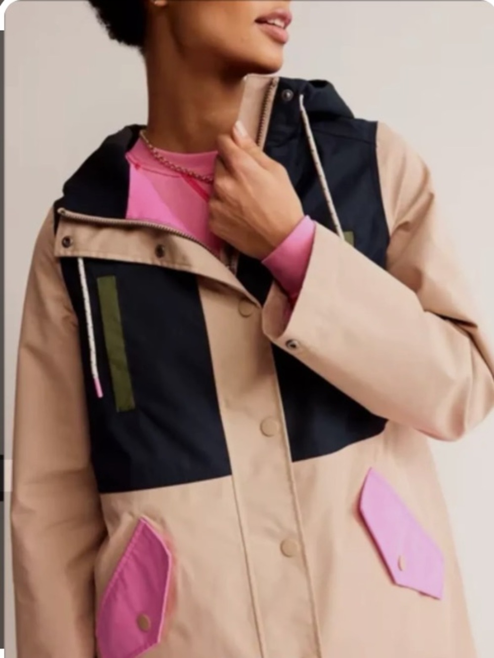 Boden Wells Waterproof Rain Coat Tan Pink Navy Accents size 10 US - Picture 3 of 9